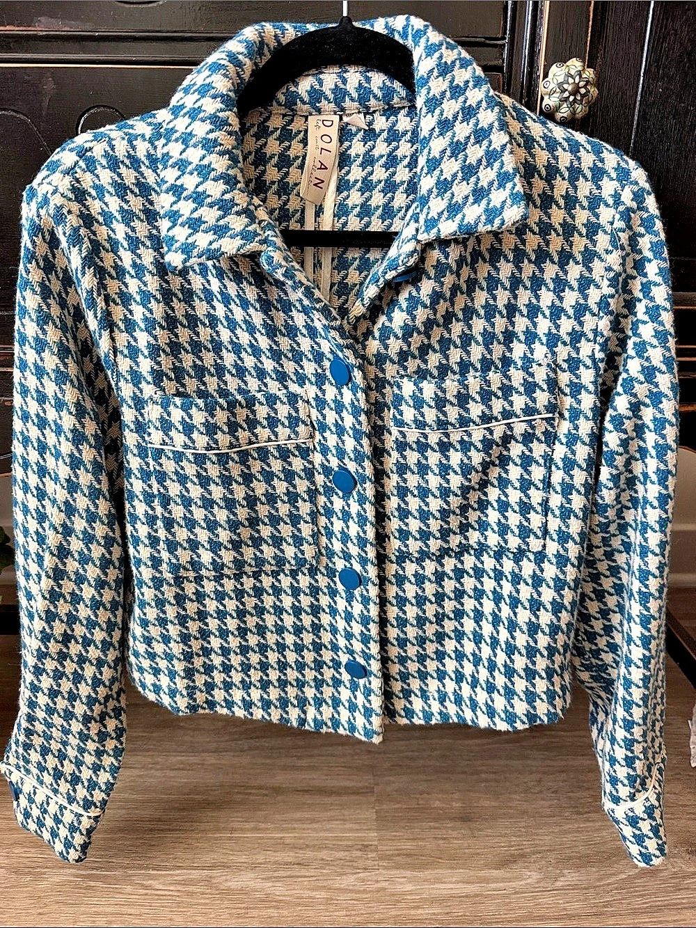 Anthropologie Houndstooth Cropped Jacket
